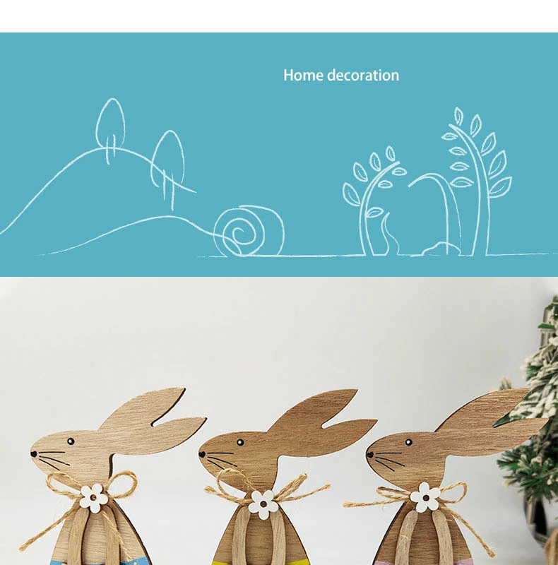 New Style Wooden Decoration Easter Crafts Table Decoration Rabbit Ornaments Easter Party Supplies Wooden Crafts