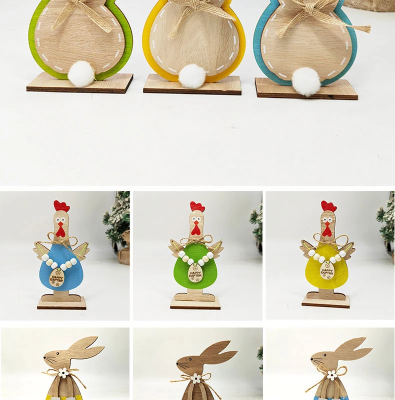 New Style Wooden Decoration Easter Crafts Table Decoration Rabbit Ornaments Easter Party Supplies Wooden Crafts