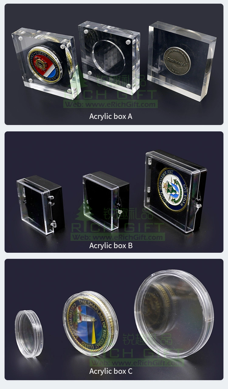 China Bulk Single Coin Wooden Coin Box Packaging/Stand Presentation Metal Challenge Coin Velvet Box for Collection