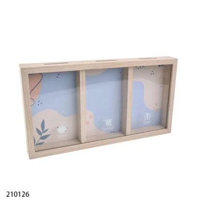 Venta al por mayor de caja de sombra de marco de foto de caja de dinero de madera rectangular para niños