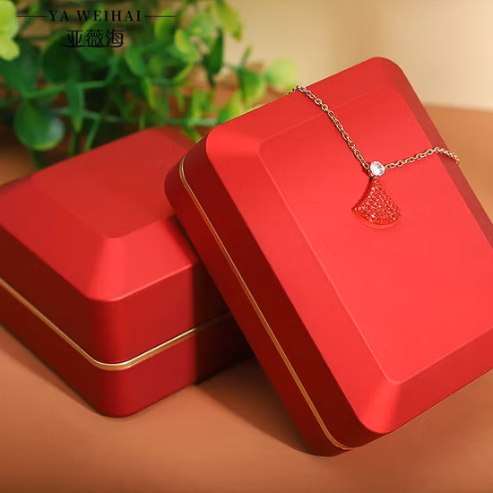 Esquina redondeada, lámpara LED con bordes dorados, joyero, anillo, collar, pulsera, caja de exhibición, pendientes, embalaje de joyería, caja de regalo, venta al por mayor, logotipo personalizado