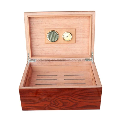 Caja de humidificador de almacenamiento de cigarros artesanales de madera con acabado de piano Ashtree